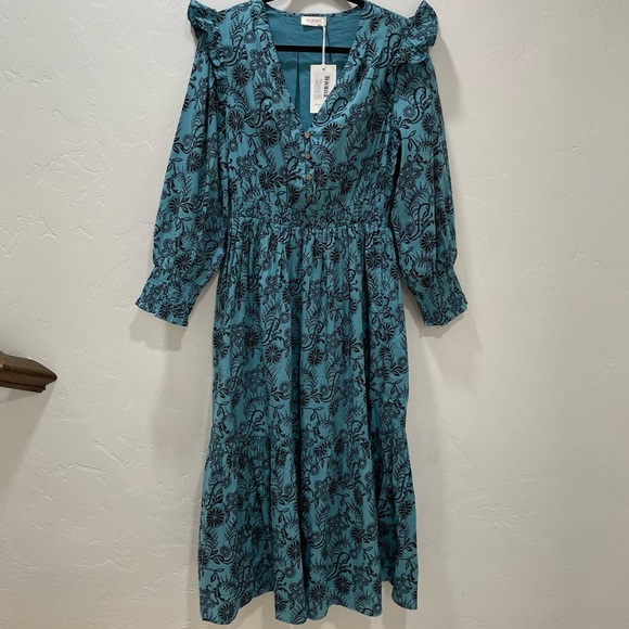NWT Banjanan Bristol Pearl Midi Dress Women's XL Turquoise Pockets Long Sleeve - Picture 8 of 16